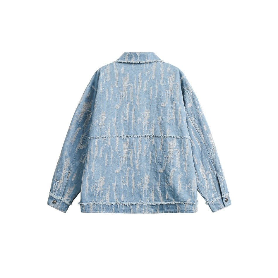 Unique Distressed Denim Chambray Jacket on Sale - Men's and Women's Long Sleeve with Toggle Closure - Seakoff