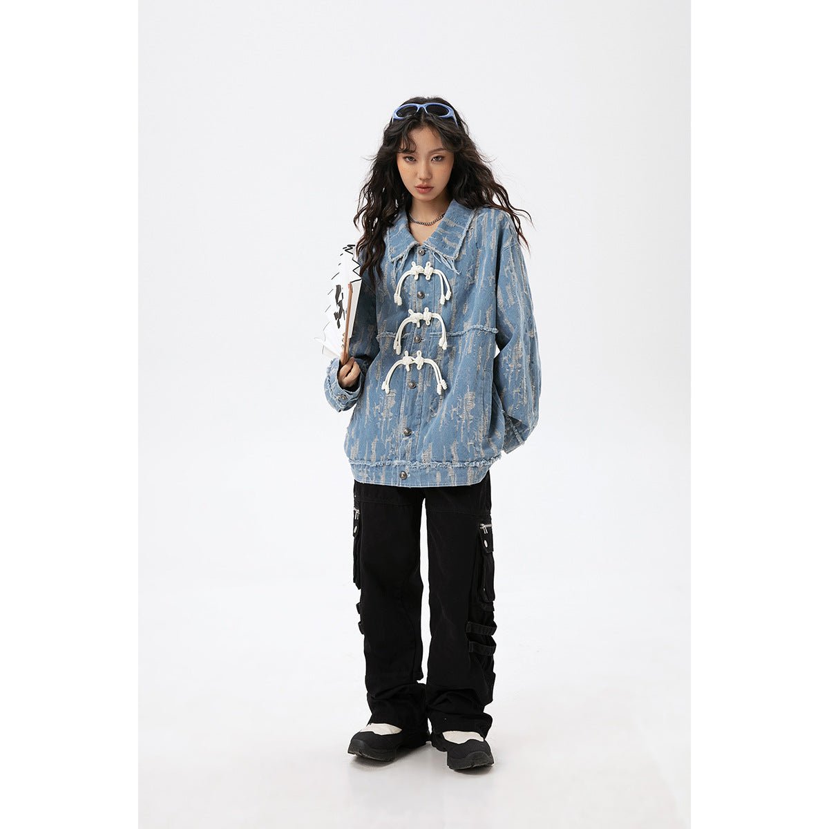 Unique Distressed Denim Chambray Jacket on Sale - Men's and Women's Long Sleeve with Toggle Closure - Seakoff
