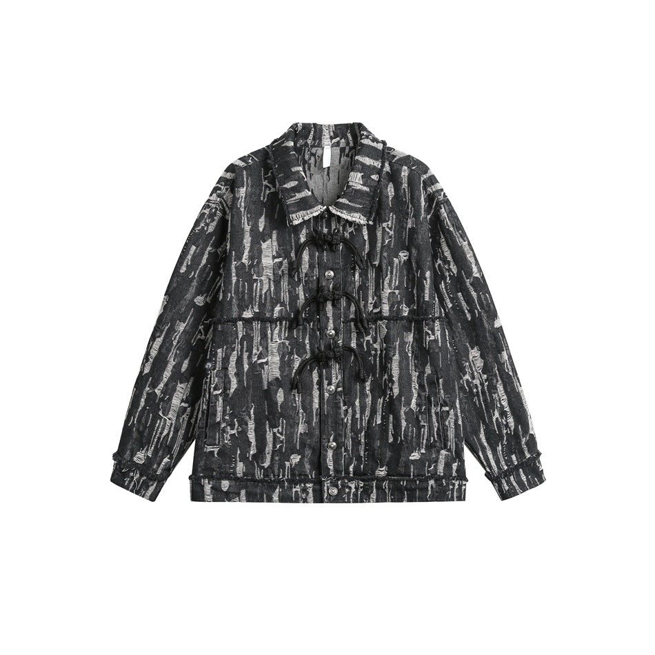 Unique Distressed Denim Chambray Jacket on Sale - Men's and Women's Long Sleeve with Toggle Closure - Seakoff