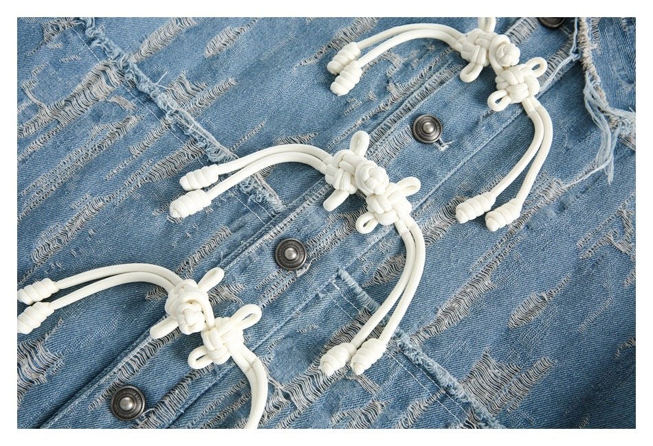 Unique Distressed Denim Chambray Jacket on Sale - Men's and Women's Long Sleeve with Toggle Closure - Seakoff