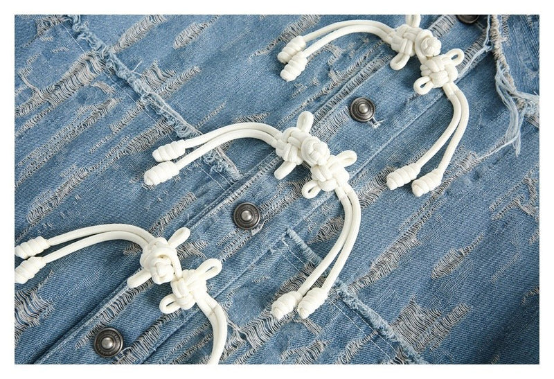 Unique Distressed Denim Chambray Jacket on Sale - Men's and Women's Long Sleeve with Toggle Closure - Seakoff