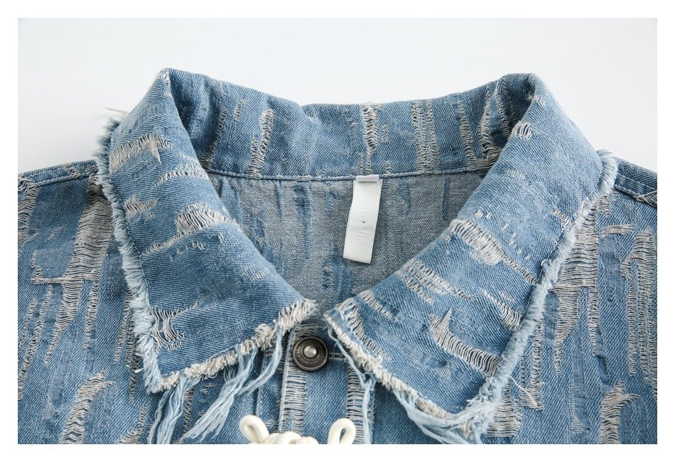 Unique Distressed Denim Chambray Jacket on Sale - Men's and Women's Long Sleeve with Toggle Closure - Seakoff