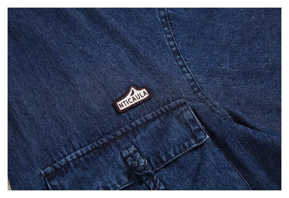 Unique Multi - Pocket Denim Chambray Shirt on Sale - Men's and Women's Short Sleeve Vintage Style - Seakoff