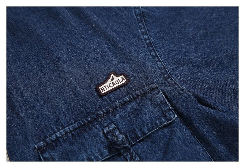 Unique Multi - Pocket Denim Chambray Shirt on Sale - Men's and Women's Short Sleeve Vintage Style - Seakoff
