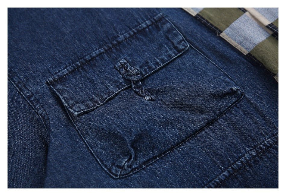 Unique Multi - Pocket Denim Chambray Shirt on Sale - Men's and Women's Short Sleeve Vintage Style - Seakoff