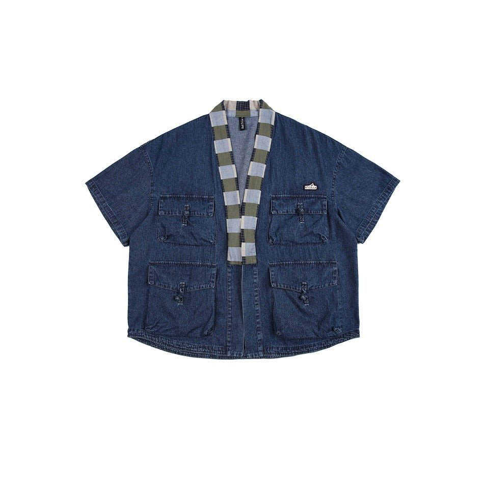 Unique Multi - Pocket Denim Chambray Shirt on Sale - Men's and Women's Short Sleeve Vintage Style - Seakoff