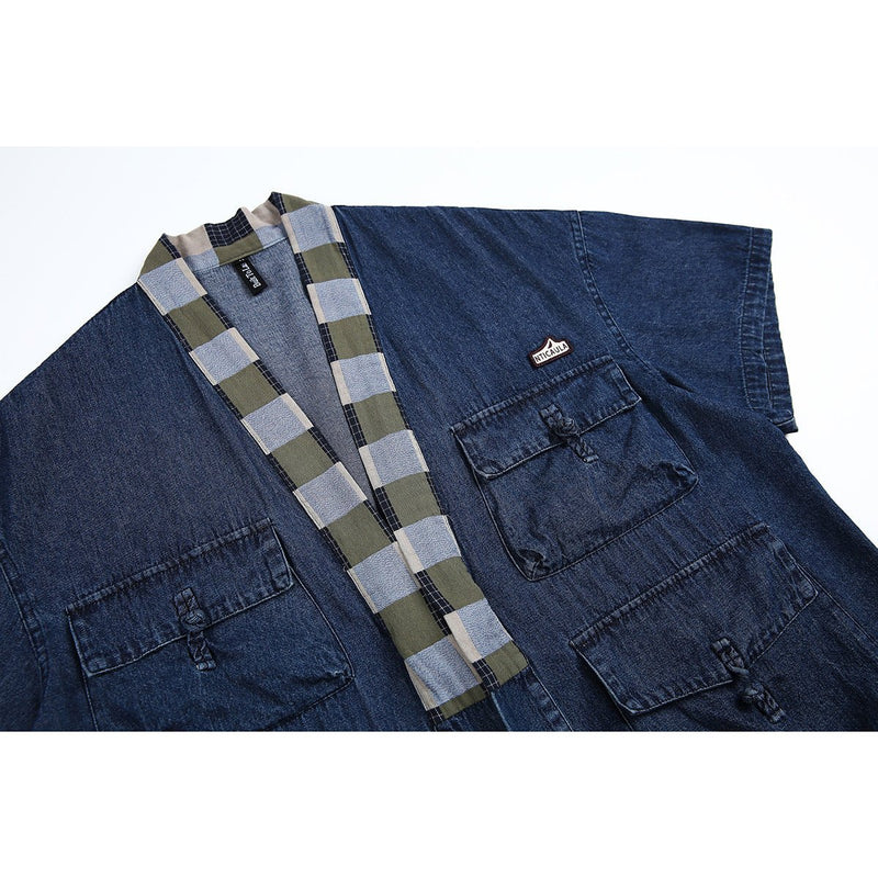 Unique Multi - Pocket Denim Chambray Shirt on Sale - Men's and Women's Short Sleeve Vintage Style - Seakoff