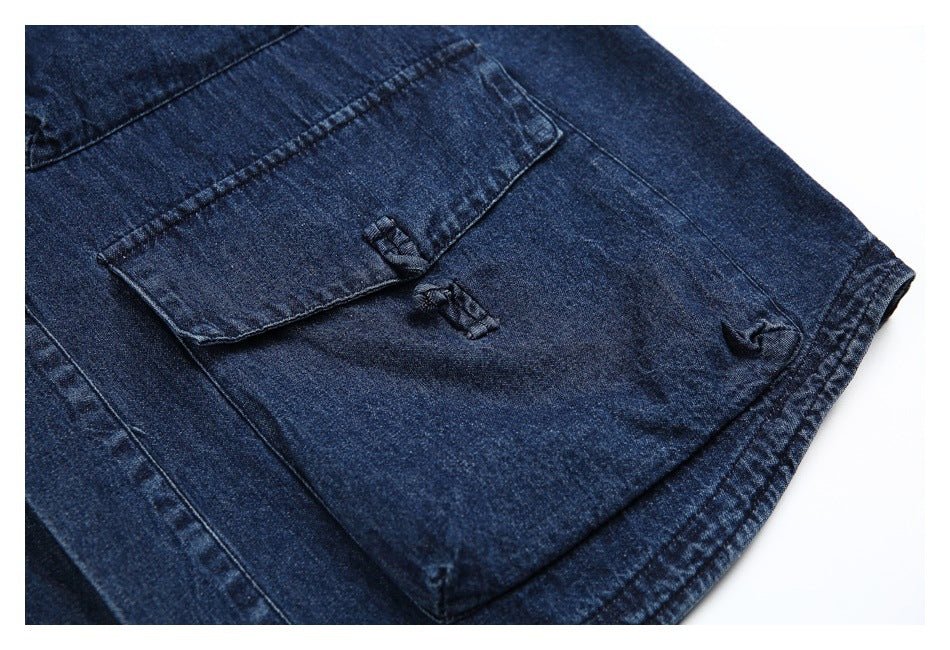 Unique Multi - Pocket Denim Chambray Shirt on Sale - Men's and Women's Short Sleeve Vintage Style - Seakoff