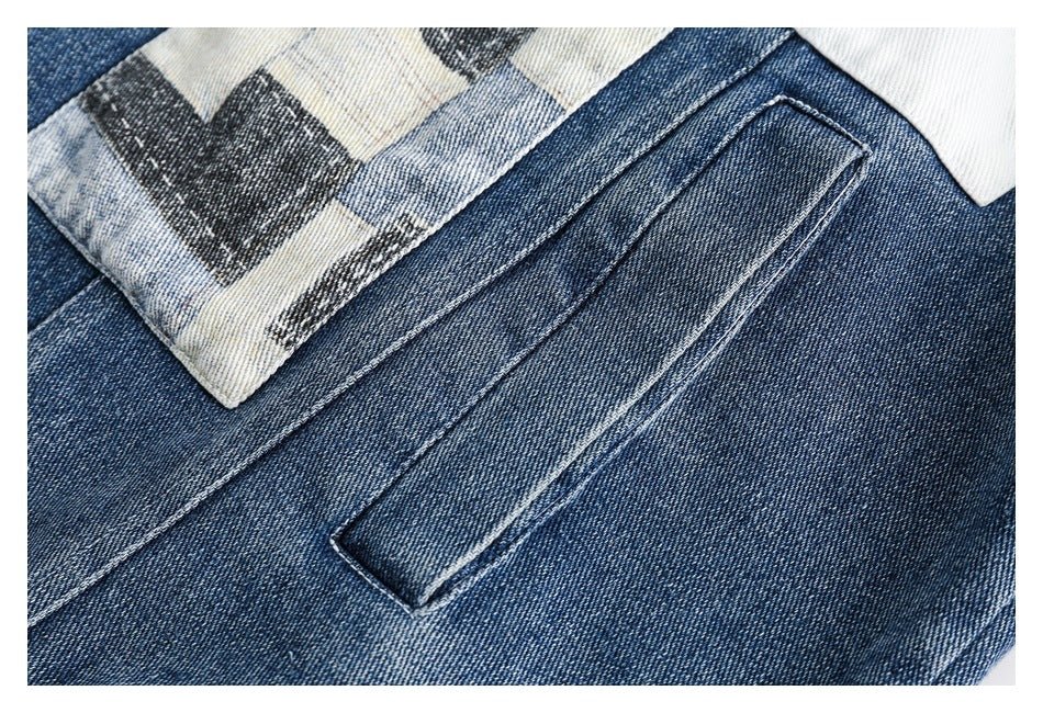 Unique Patchwork Denim Chambray Jacket on Sale - Men's and Women's Long Sleeve Vintage Style - Seakoff