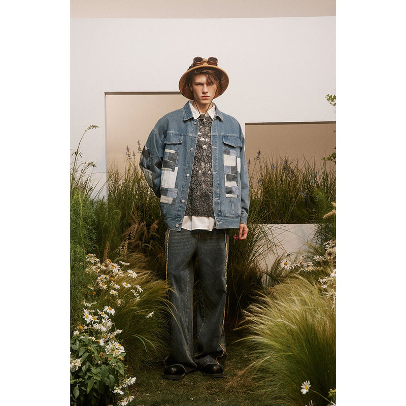 Unique Patchwork Denim Chambray Jacket on Sale - Men's and Women's Long Sleeve Vintage Style - Seakoff