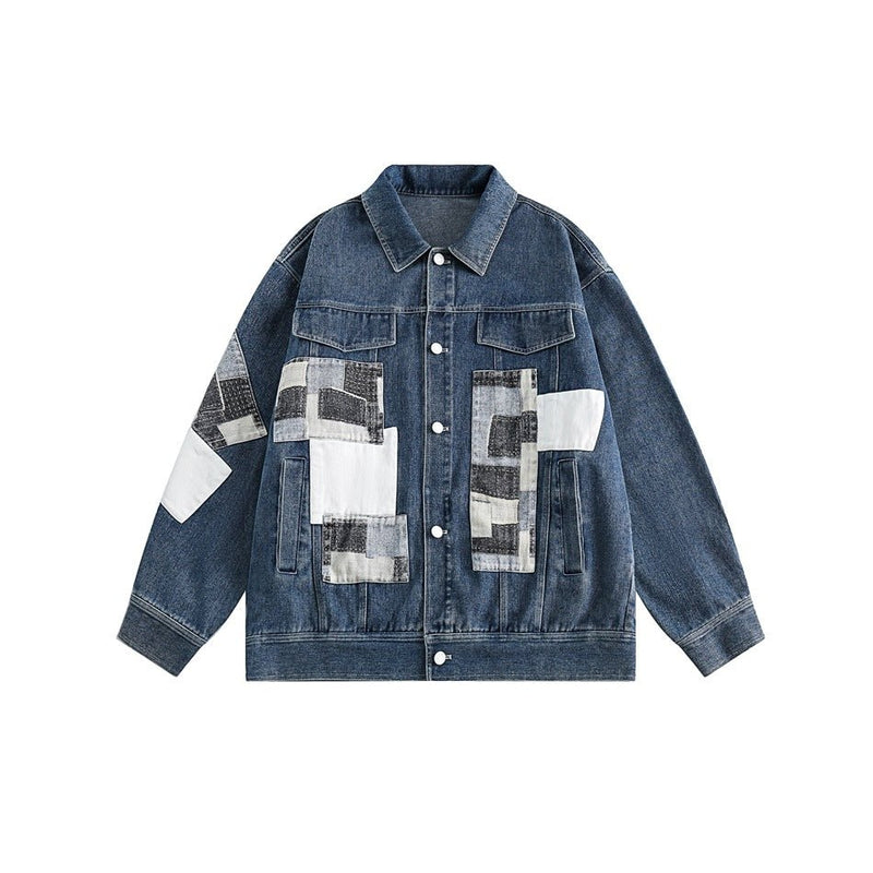 Unique Patchwork Denim Chambray Jacket on Sale - Men's and Women's Long Sleeve Vintage Style - Seakoff