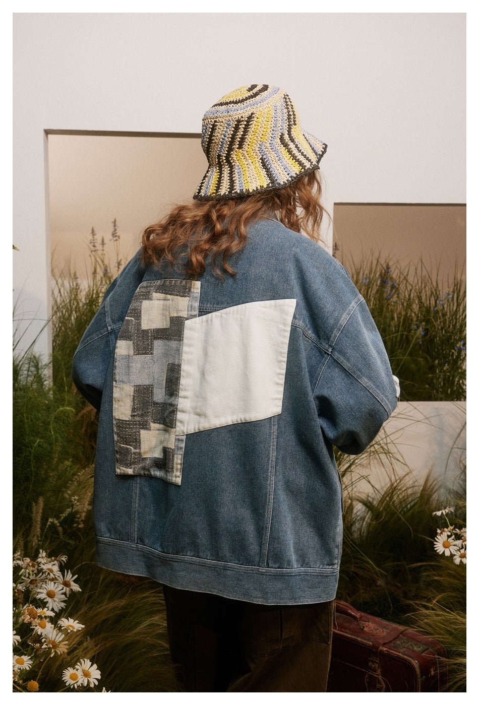 Unique Patchwork Denim Chambray Jacket on Sale - Men's and Women's Long Sleeve Vintage Style - Seakoff