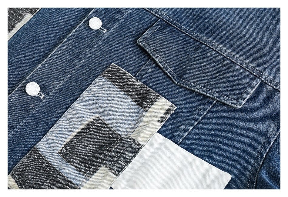 Unique Patchwork Denim Chambray Jacket on Sale - Men's and Women's Long Sleeve Vintage Style - Seakoff