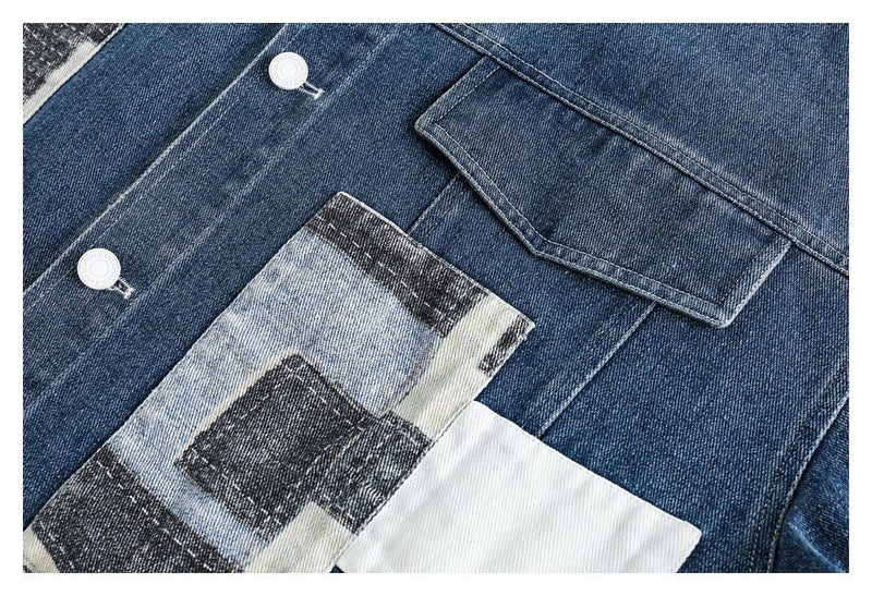 Unique Patchwork Denim Chambray Jacket on Sale - Men's and Women's Long Sleeve Vintage Style - Seakoff