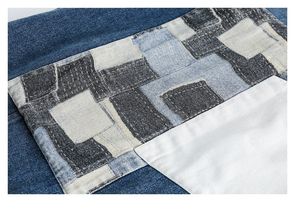 Unique Patchwork Denim Chambray Jacket on Sale - Men's and Women's Long Sleeve Vintage Style - Seakoff