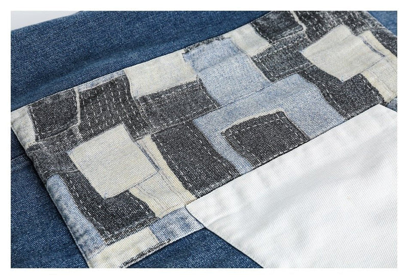 Unique Patchwork Denim Chambray Jacket on Sale - Men's and Women's Long Sleeve Vintage Style - Seakoff