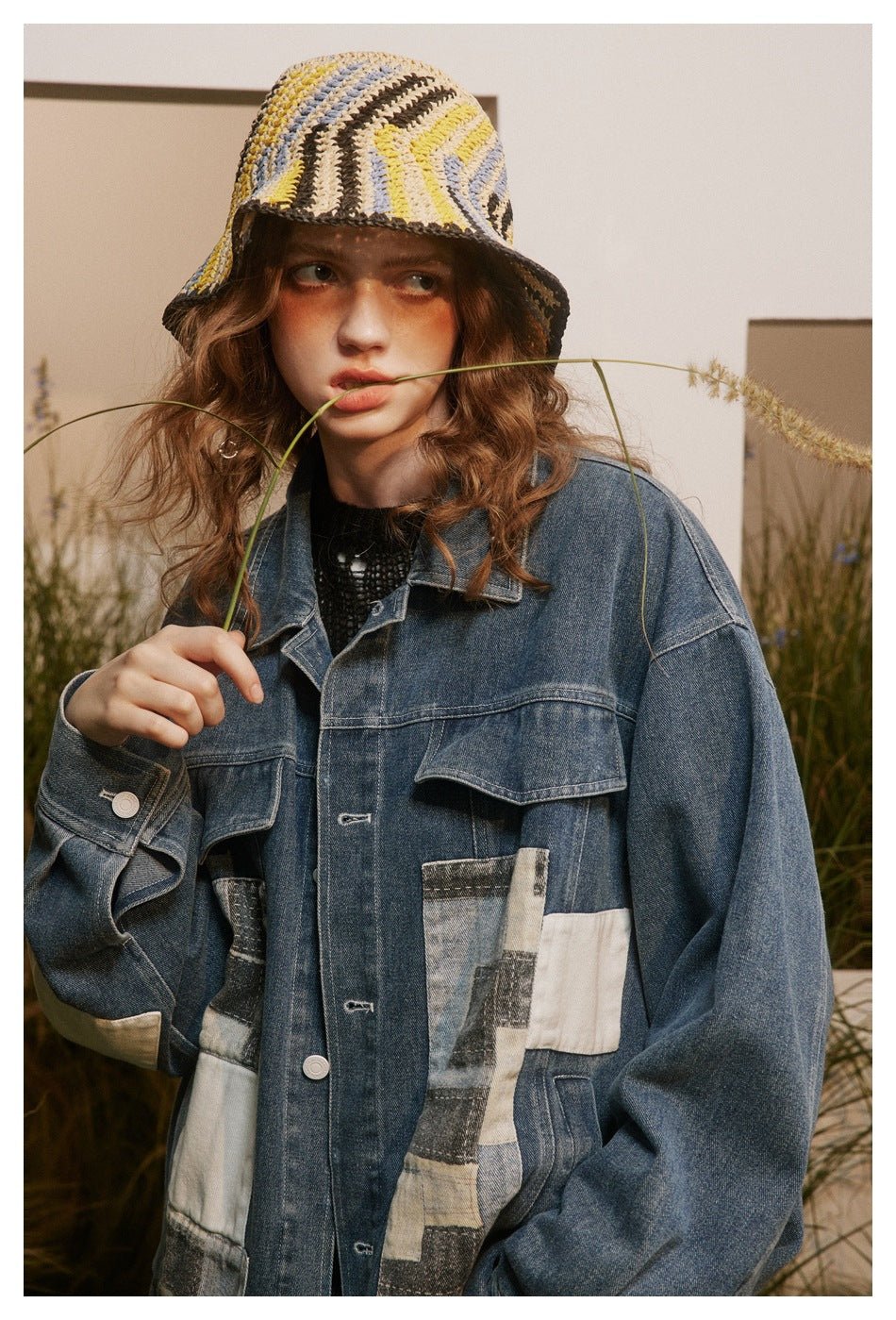 Unique Patchwork Denim Chambray Jacket on Sale - Men's and Women's Long Sleeve Vintage Style - Seakoff