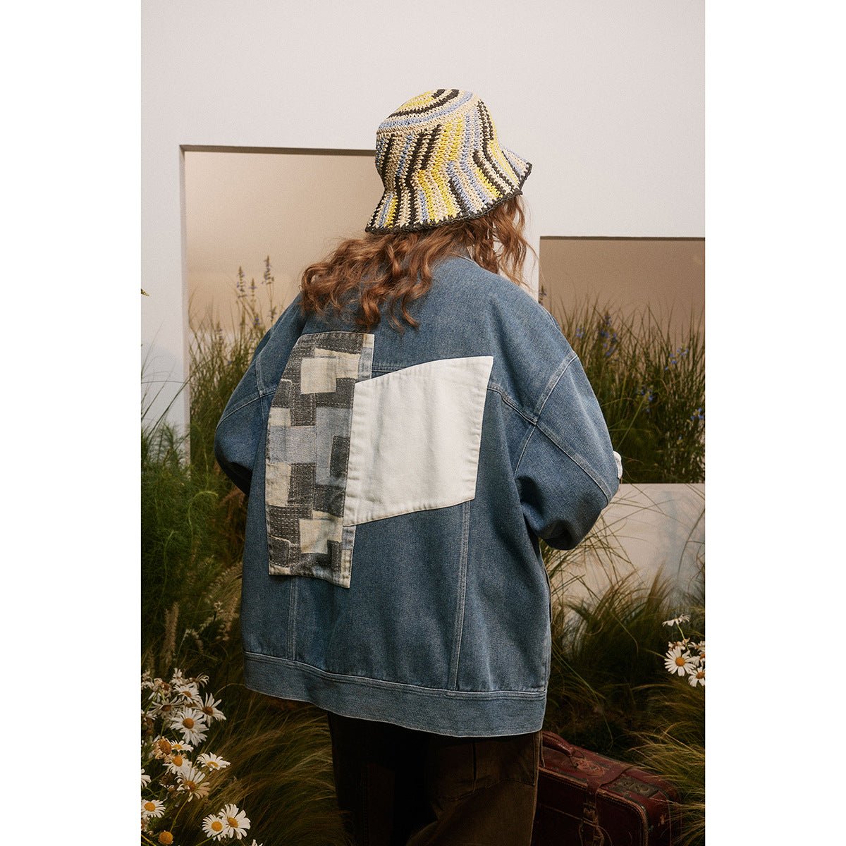 Unique Patchwork Denim Chambray Jacket on Sale - Men's and Women's Long Sleeve Vintage Style - Seakoff