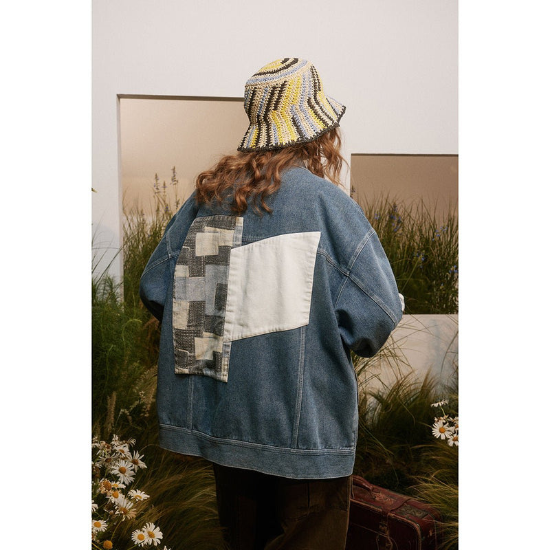 Unique Patchwork Denim Chambray Jacket on Sale - Men's and Women's Long Sleeve Vintage Style - Seakoff
