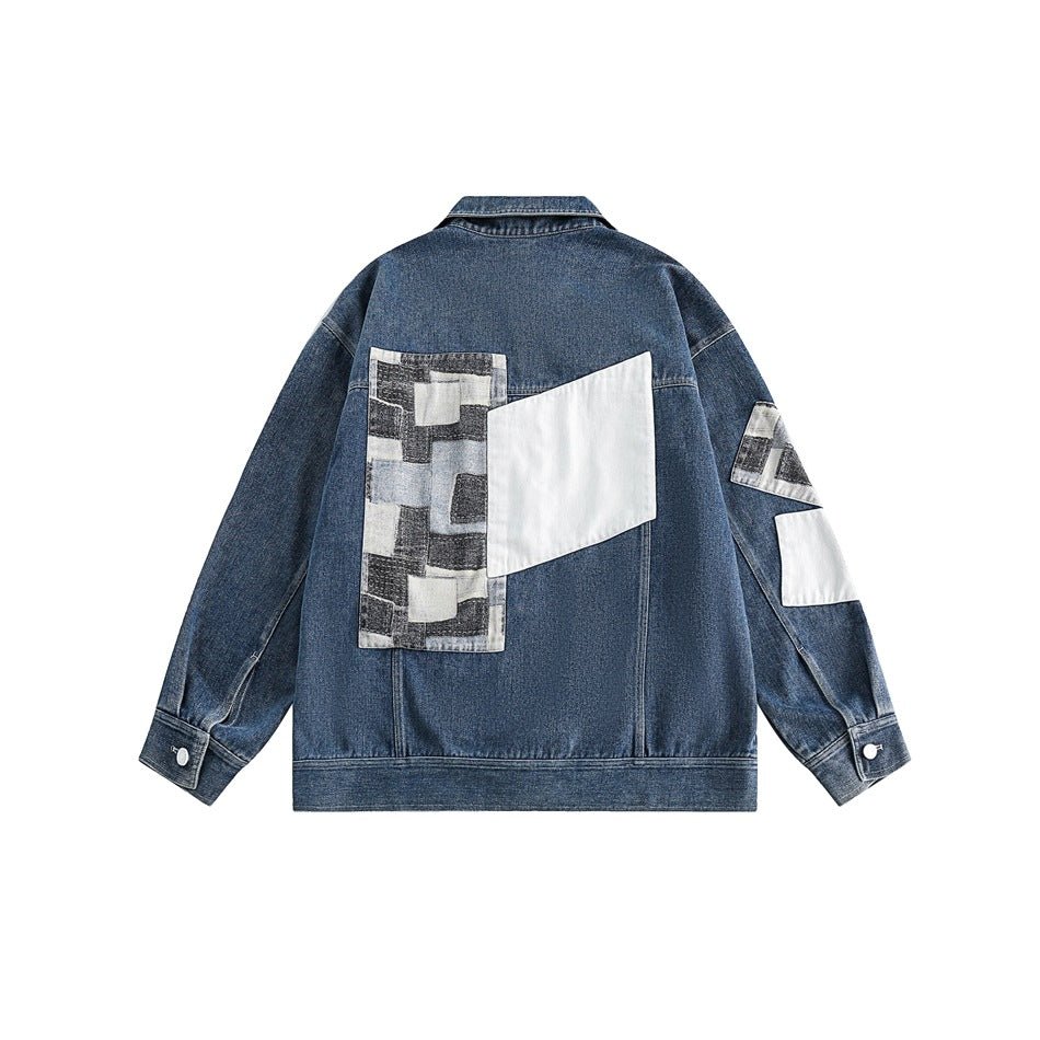 Unique Patchwork Denim Chambray Jacket on Sale - Men's and Women's Long Sleeve Vintage Style - Seakoff