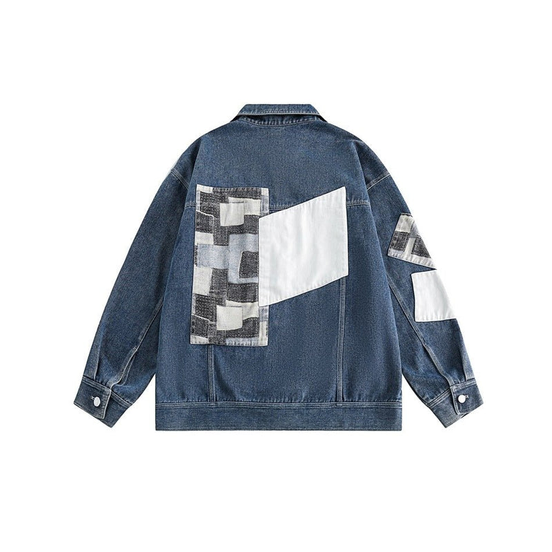 Unique Patchwork Denim Chambray Jacket on Sale - Men's and Women's Long Sleeve Vintage Style - Seakoff