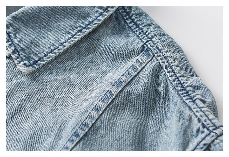Unique Toggle Denim Chambray Shirt on Sale - Men's and Women's Short Sleeve Vintage Style - Seakoff