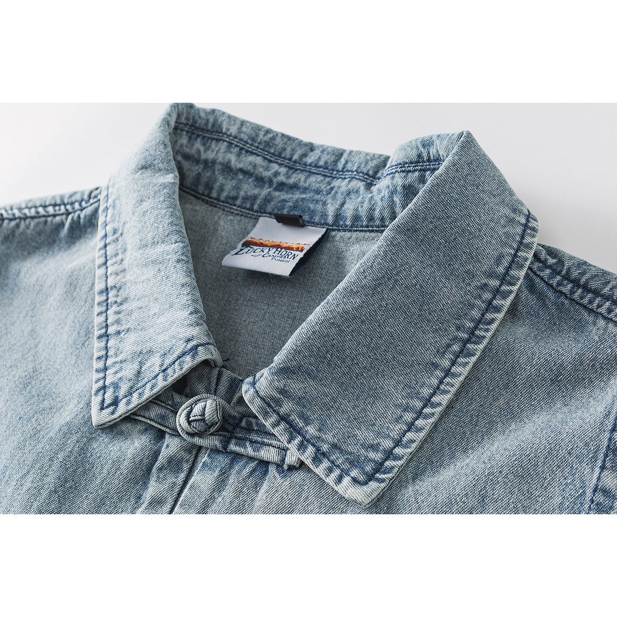 Unique Toggle Denim Chambray Shirt on Sale - Men's and Women's Short Sleeve Vintage Style - Seakoff