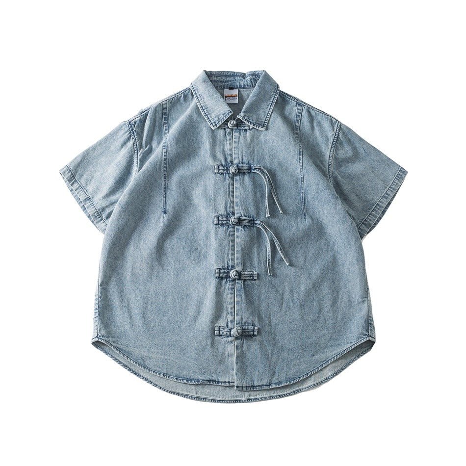 Unique Toggle Denim Chambray Shirt on Sale - Men's and Women's Short Sleeve Vintage Style - Seakoff