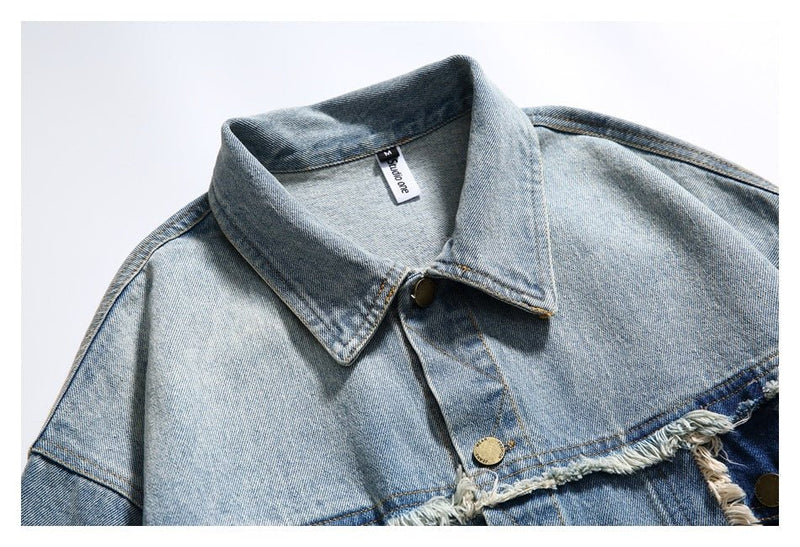 Unique Vintage Denim Chambray Jacket on Sale - Men's and Women's Distressed Short Sleeve - Seakoff