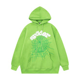 Vibrant Green Sp5der Hoodie - Trendy Web Print Hooded Sweatshirt - Seakoff