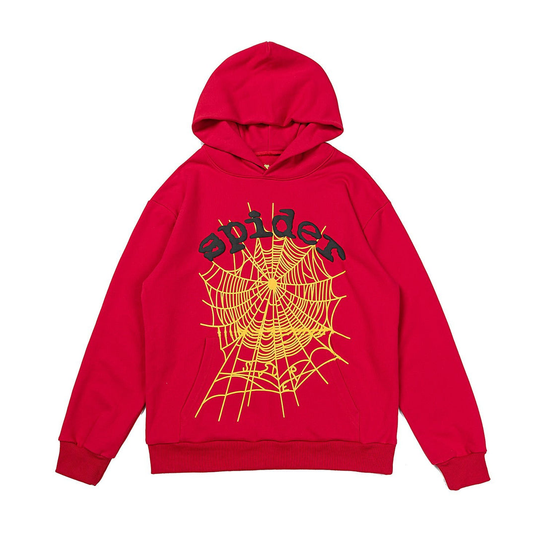 Vibrant Red Sp5der Hoodie - Trendy Web Print Hooded Sweatshirt - Seakoff
