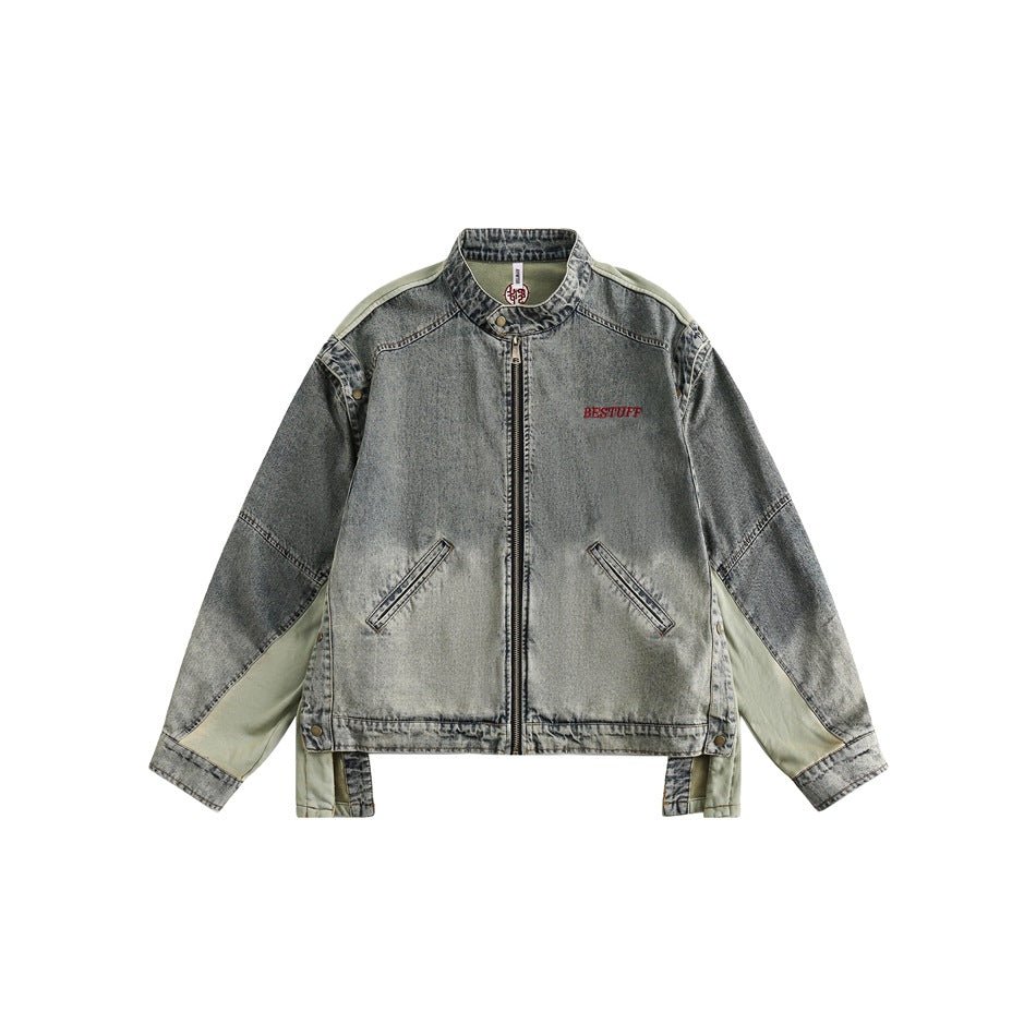 Vintage Distressed Denim Bomber Jacket on Sale - Men's and Women's Long Sleeve - Seakoff