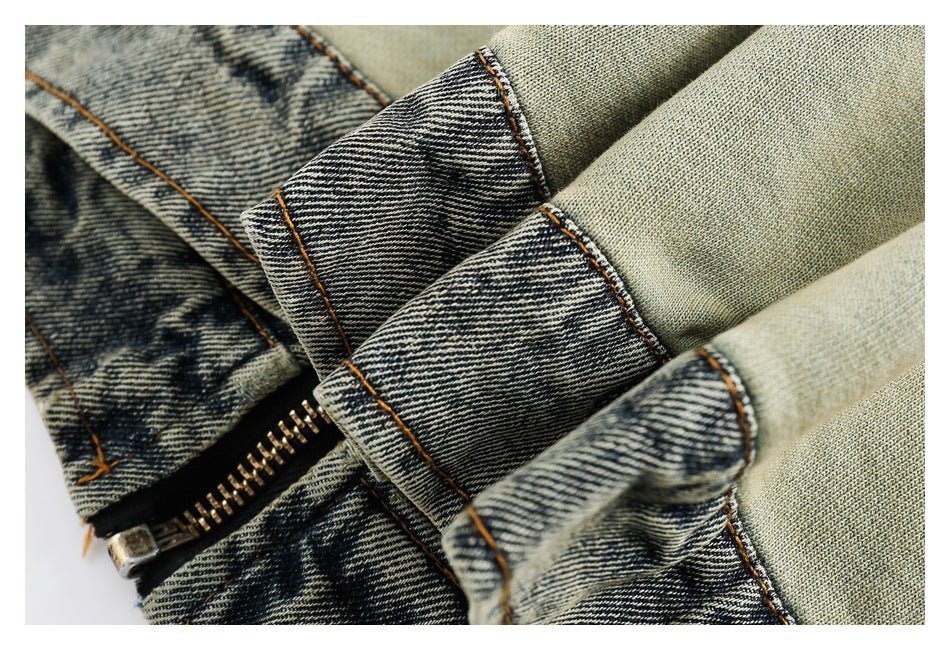 Vintage Distressed Denim Bomber Jacket on Sale - Men's and Women's Long Sleeve - Seakoff
