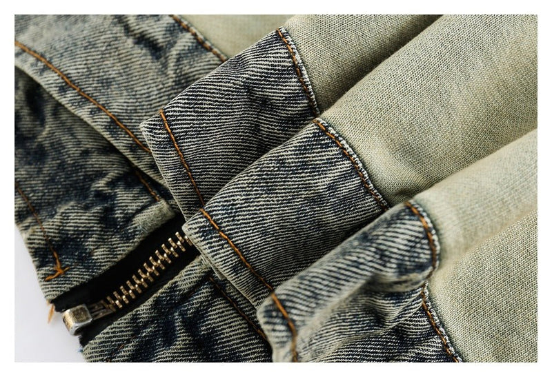 Vintage Distressed Denim Bomber Jacket on Sale - Men's and Women's Long Sleeve - Seakoff