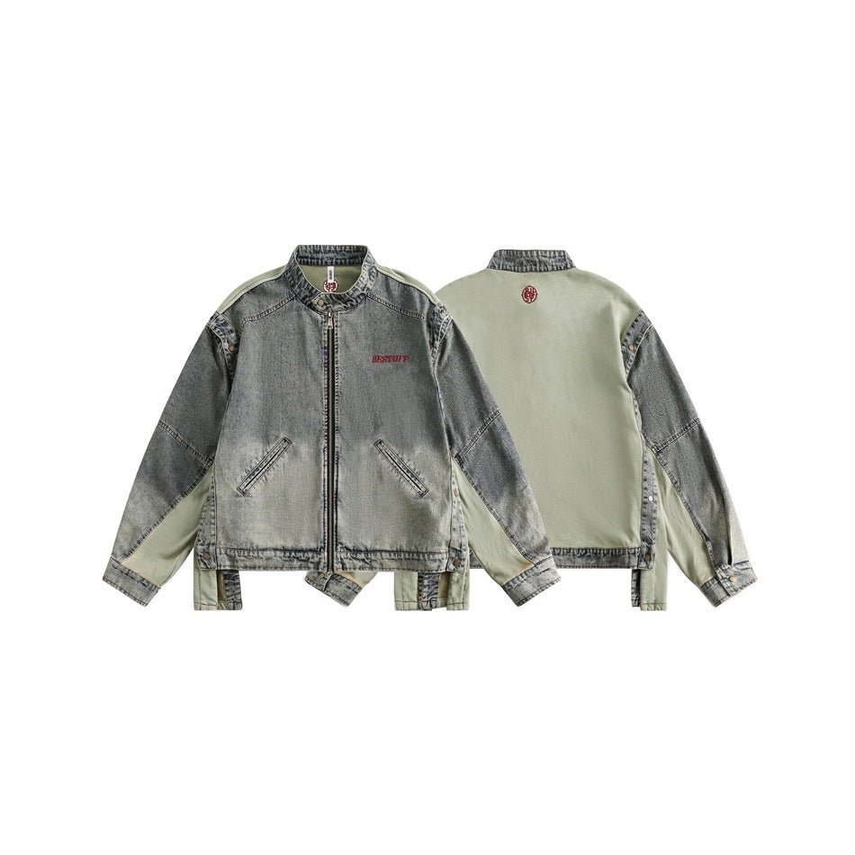 Vintage Distressed Denim Bomber Jacket on Sale - Men's and Women's Long Sleeve - Seakoff