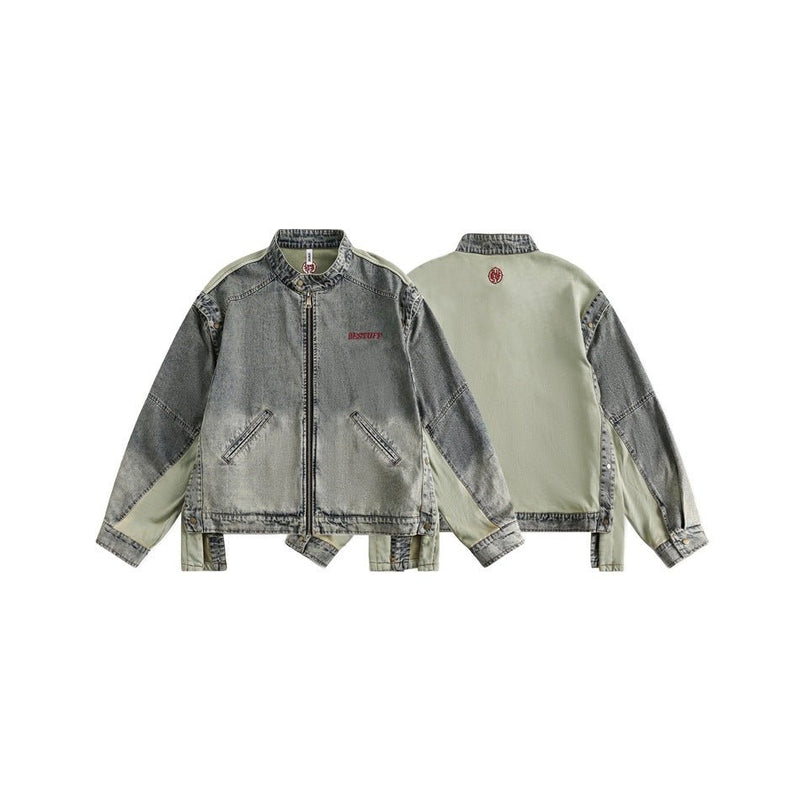Vintage Distressed Denim Bomber Jacket on Sale - Men's and Women's Long Sleeve - Seakoff
