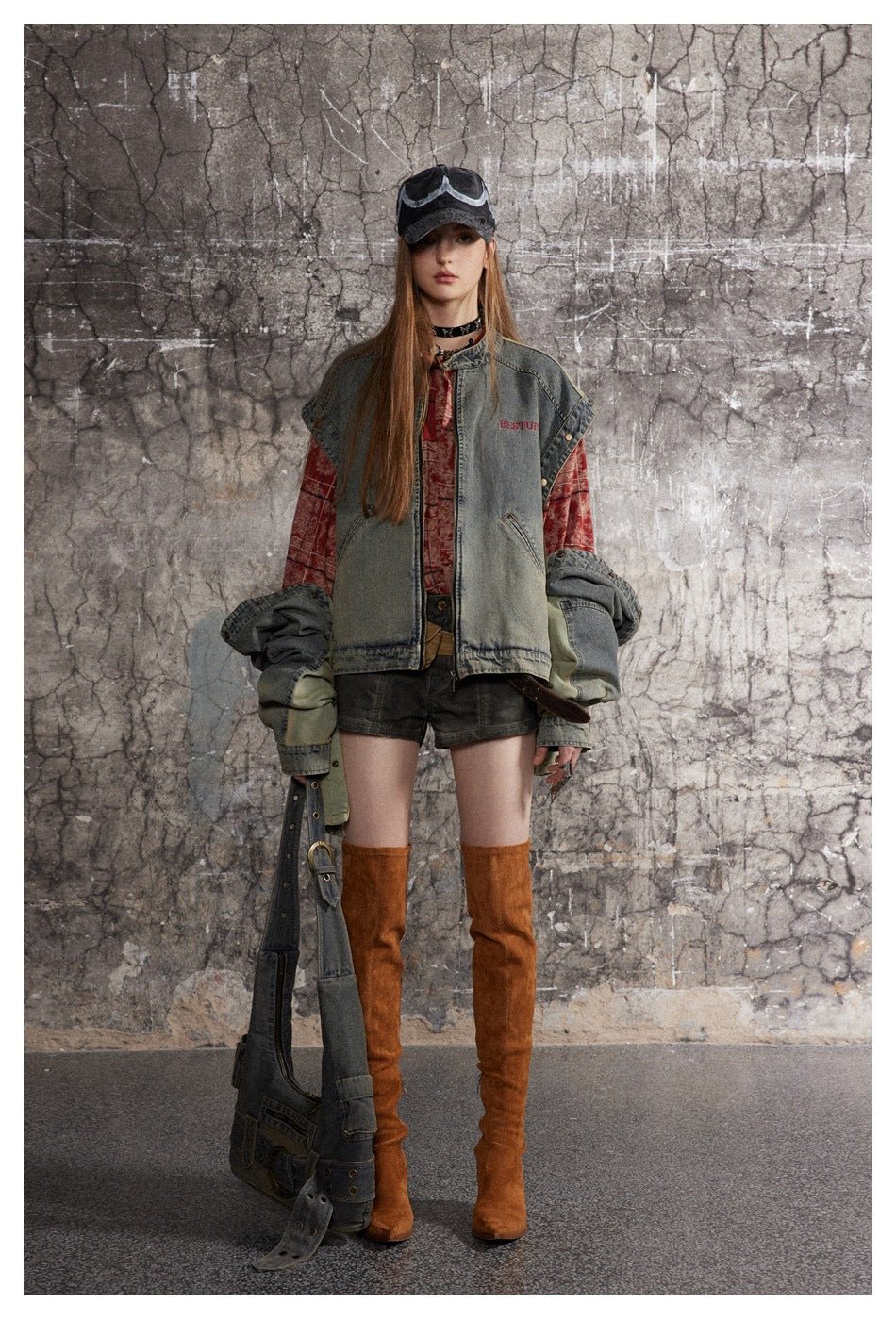 Vintage Distressed Denim Bomber Jacket on Sale - Men's and Women's Long Sleeve - Seakoff
