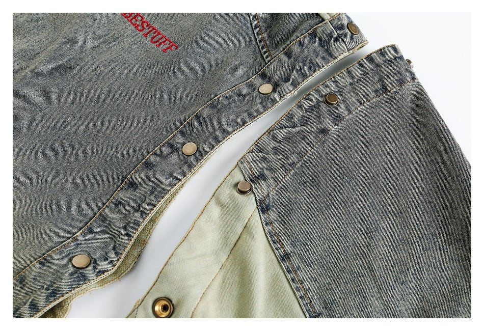 Vintage Distressed Denim Bomber Jacket on Sale - Men's and Women's Long Sleeve - Seakoff