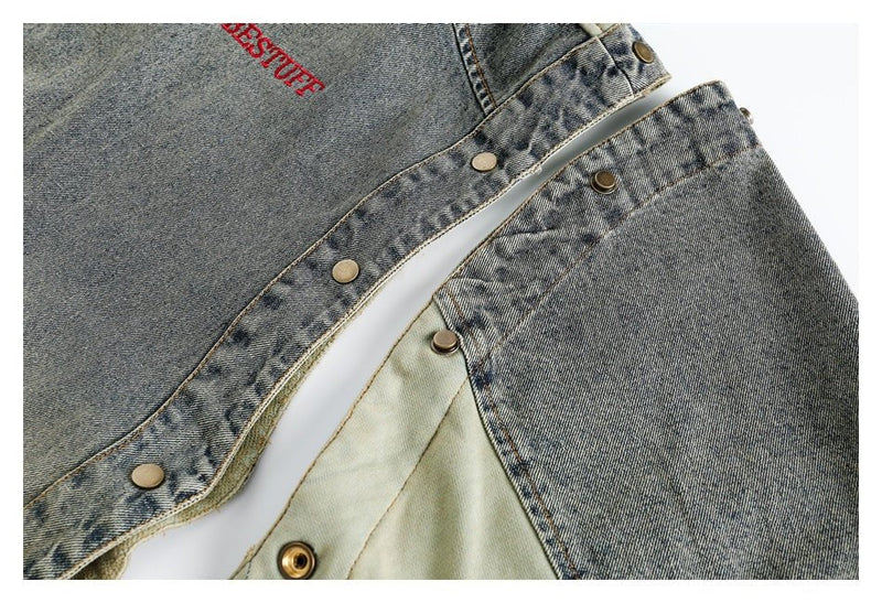 Vintage Distressed Denim Bomber Jacket on Sale - Men's and Women's Long Sleeve - Seakoff