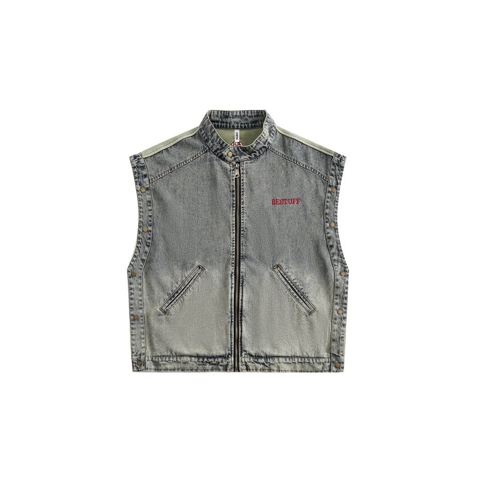 Vintage Distressed Denim Bomber Jacket on Sale - Men&