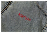 Vintage Distressed Denim Bomber Jacket on Sale - Men&