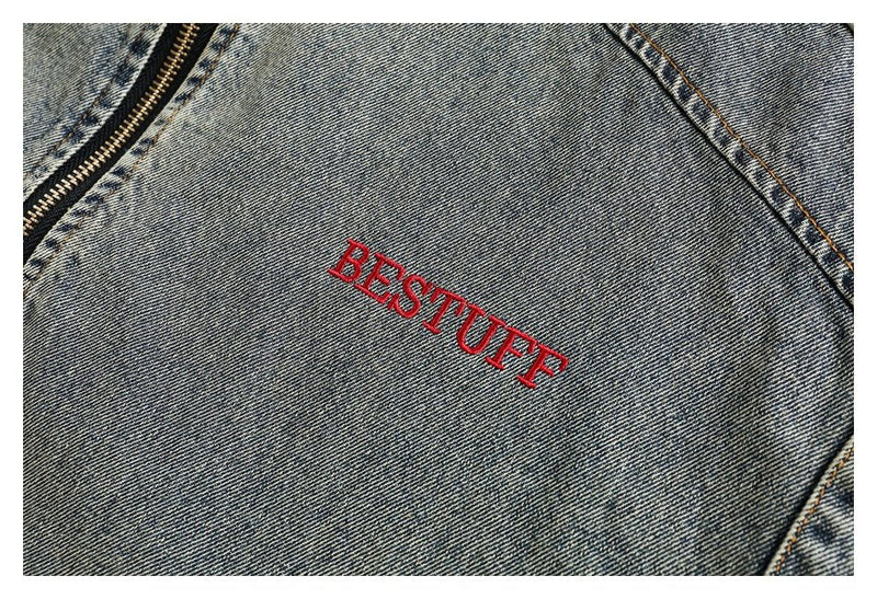 Vintage Distressed Denim Bomber Jacket on Sale - Men's and Women's Long Sleeve - Seakoff