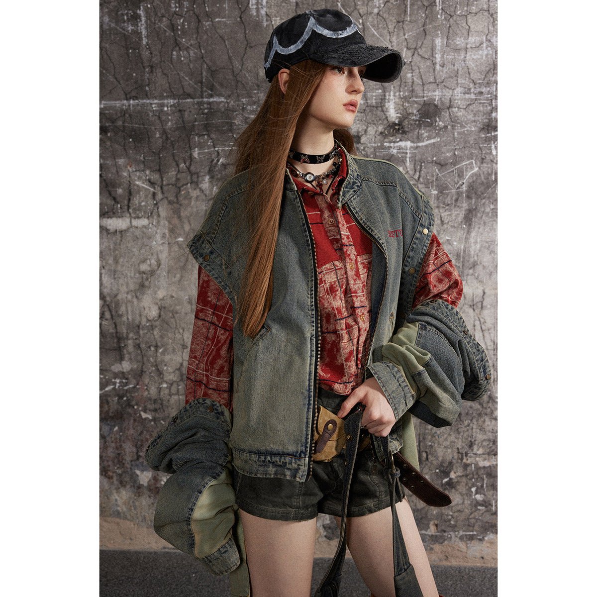Vintage Distressed Denim Bomber Jacket on Sale - Men's and Women's Long Sleeve - Seakoff