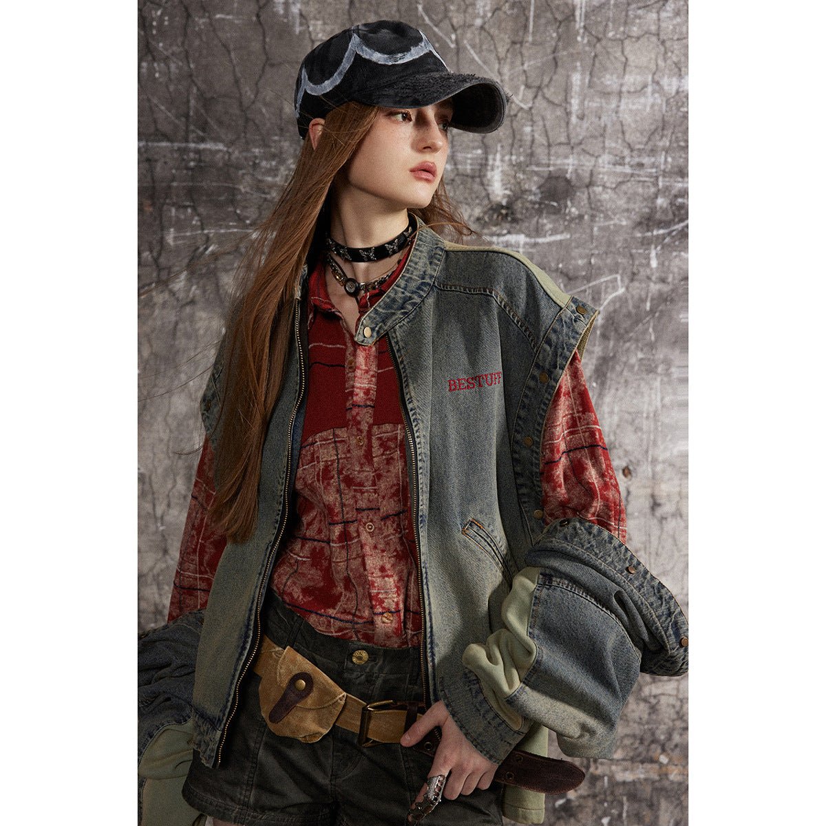 Vintage Distressed Denim Bomber Jacket on Sale - Men's and Women's Long Sleeve - Seakoff