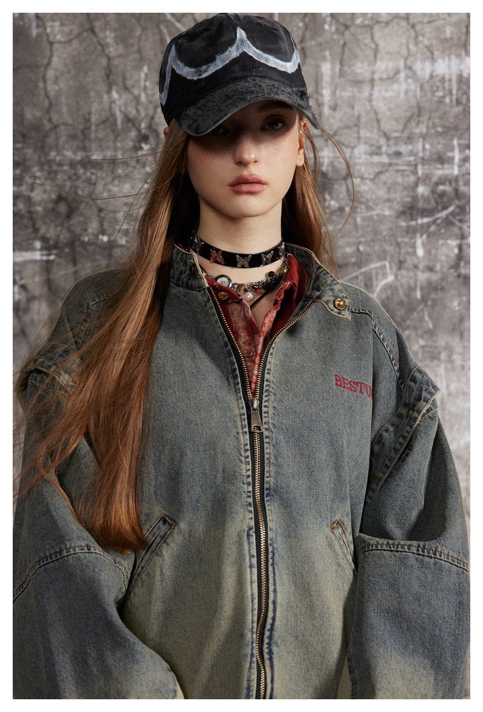 Vintage Distressed Denim Bomber Jacket on Sale - Men's and Women's Long Sleeve - Seakoff
