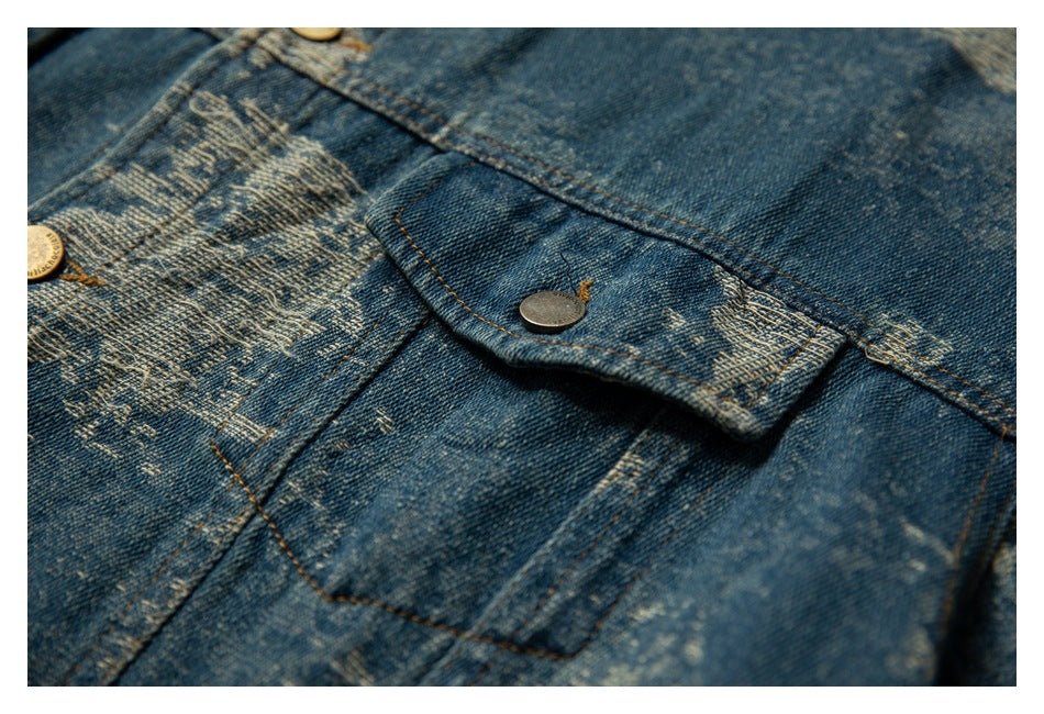 Vintage Distressed Denim Jacket on Sale - Men's and Women's Long Sleeve Classic Style - Seakoff