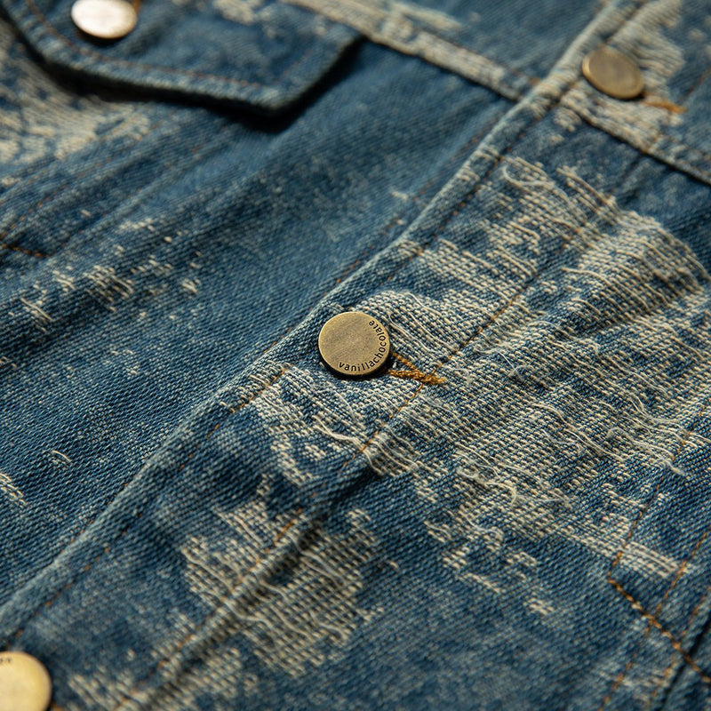 Vintage Distressed Denim Jacket on Sale - Men's and Women's Long Sleeve Classic Style - Seakoff