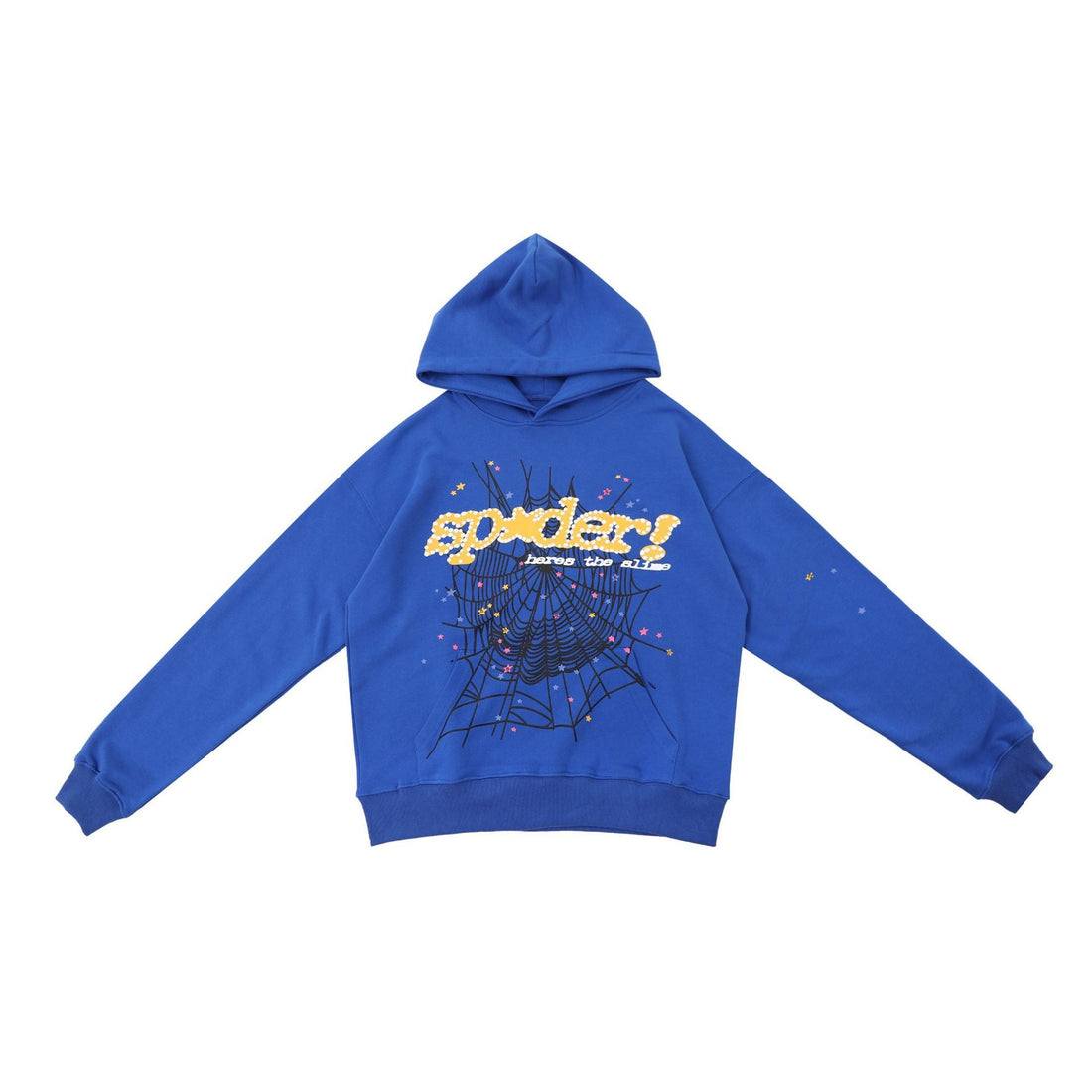 Vivid Blue Sp5der Hoodie - Trendy Web Print Hooded Sweatshirt - Seakoff